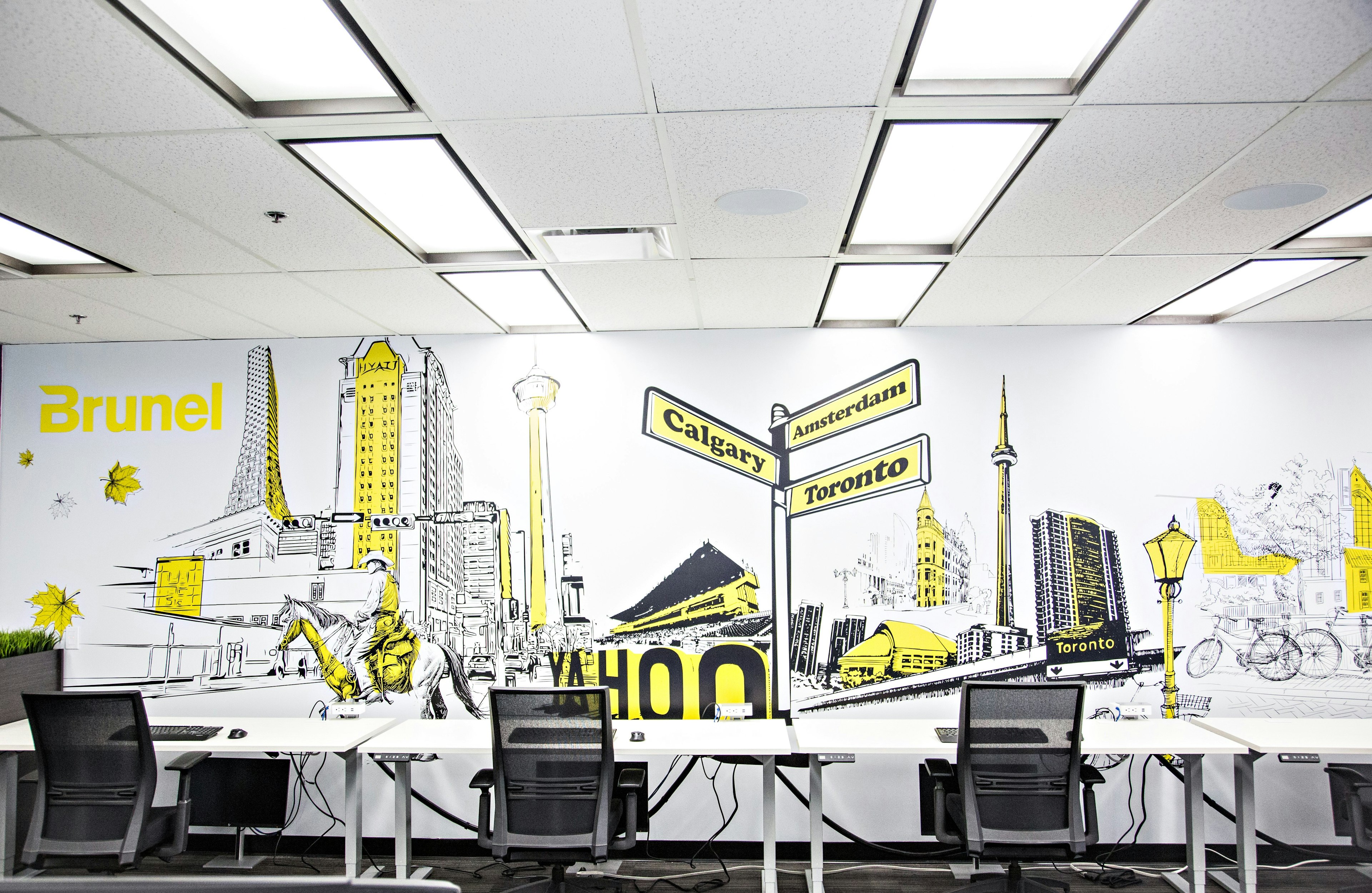 A photo of a mural at Brunel's Canadian headquarters in Calgary, AB. Brunel has been named one of SIA's largest staffing firms in Canada for 2024.